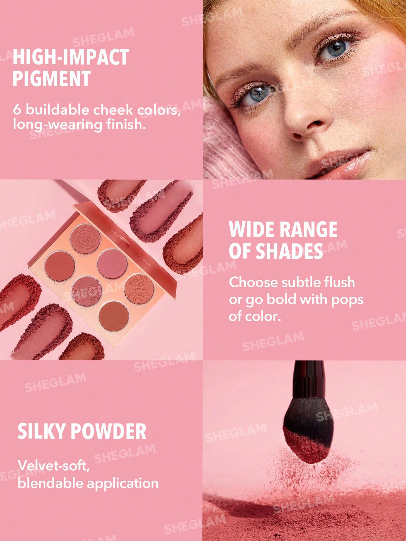 پالت رژگونه 6 رنگ شیگلم SHEGLAM مدل Floral Flush رنگ Blushing Bouquet