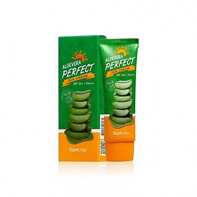 کرم ضد آفتاب فارم استی مدل ALOE VERA PERFECT حاوی آلوئه ورا SPF50 وزن 70 گرم FARM STAY ALOEVERA PERFECT SUN CREAM SPF50