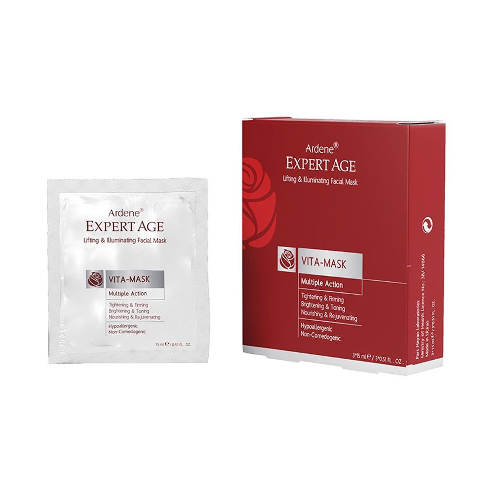ماسک 3 عددی سفت و شفاف کننده پوست صورت و گردن آردن اکسپرت ایج Lifting And Illuminating Facial Masque 3×15ml ARDENE Expert Age