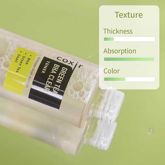 تونر کوکسیر شفاف کننده حاوی چای سبز و موسین حلزون 150 میل coxir Green tea BHA Clear Toner