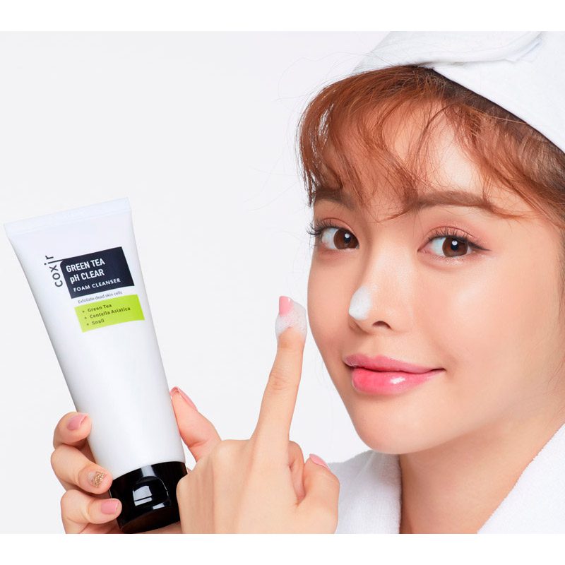 فوم شوینده بسیار موثر کوکسیر حاوی چای سبز و موسین حلزون 150 میل COXIR green tea PH Clear foam Cleanser