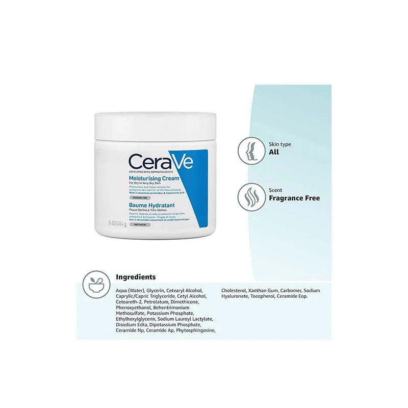 کرم مرطوب کننده چندکاره روزانه سراوی مناسب صورت و بدن 454 گرم CeraVe Moisturizing Cream