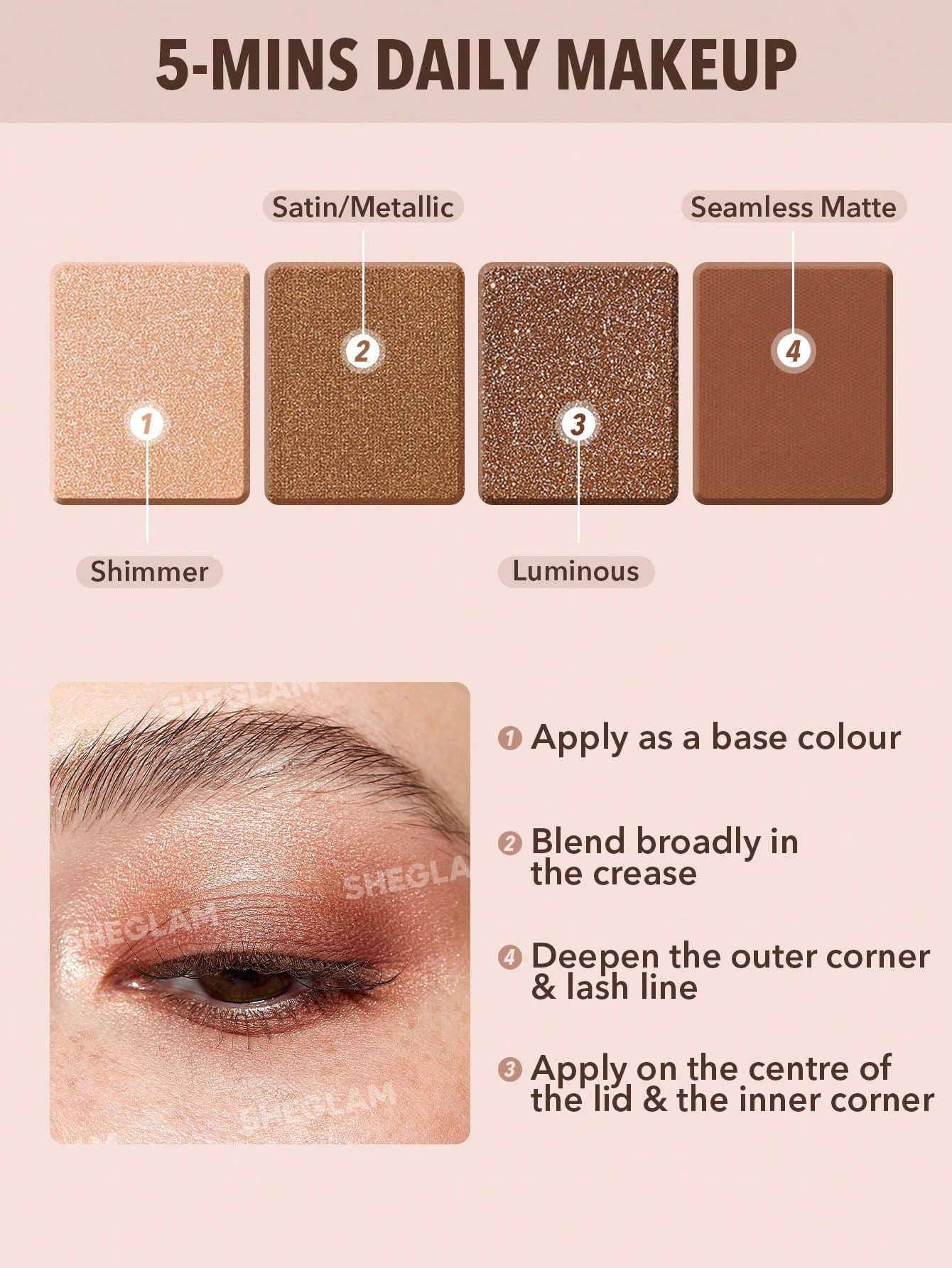 پالت سایه چشم چهار عددی شیگلم مدل اسنشیال اسکوئر رنگ ویل Veil Sheglam Essential Square Eyeshadow Quad