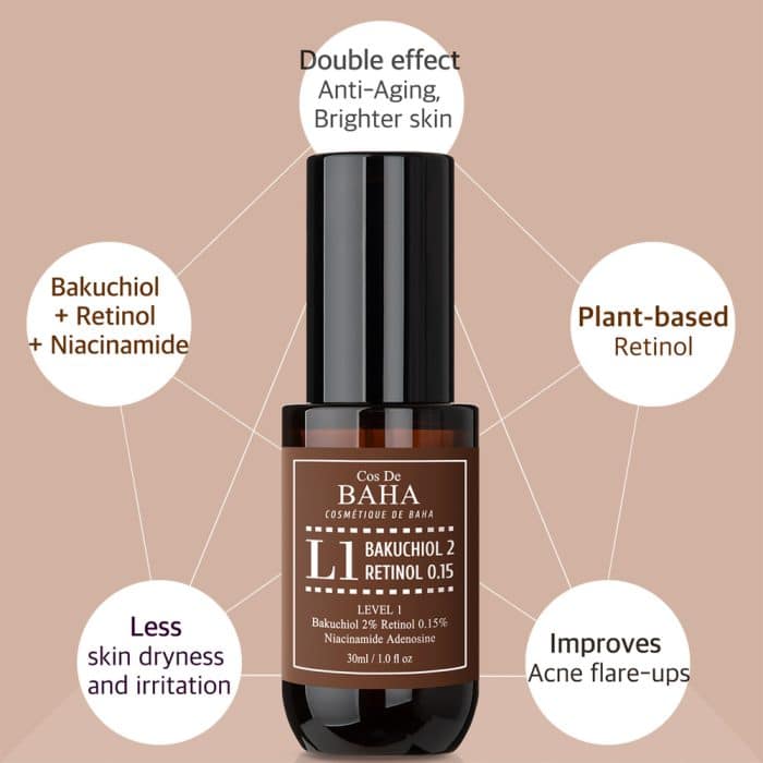 سرم ضد چروک باکوچیول و رتینول کازدی باها Cos De BAHA L1 Bakuchiol & Retinol Serum 30ml