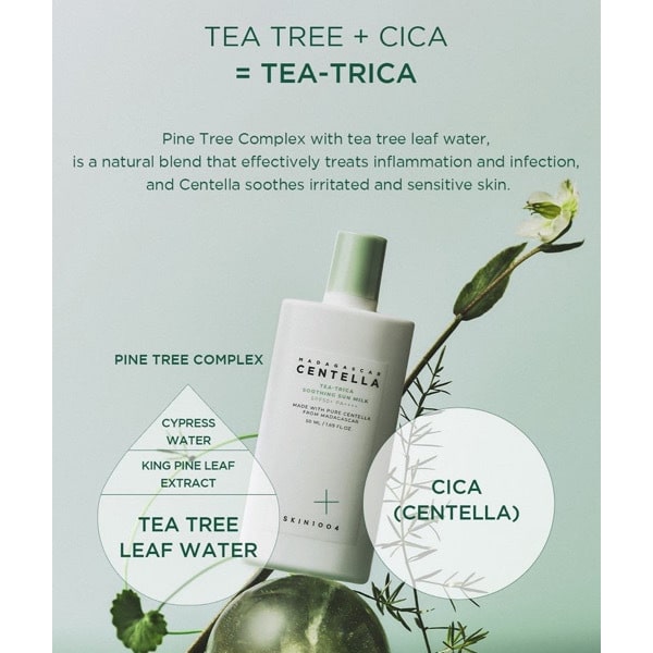 ضد آفتاب چای سبز سنتلا اسکین 1004  SKIN 1004 MADAGASCAR CENTELLA – TEA-TRICA SOOTHING SUN MILK – 50 ml