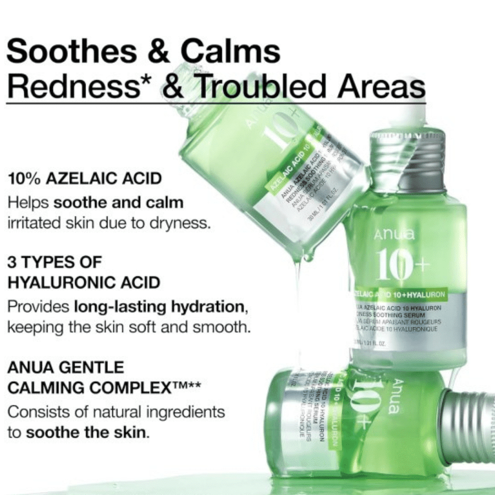 سرم تسکین دهنده قرمزی آنوا آزلائیک اسید 10 هیالورون Anua Azelaic Acid 10 Hyaluron Soothing Serum