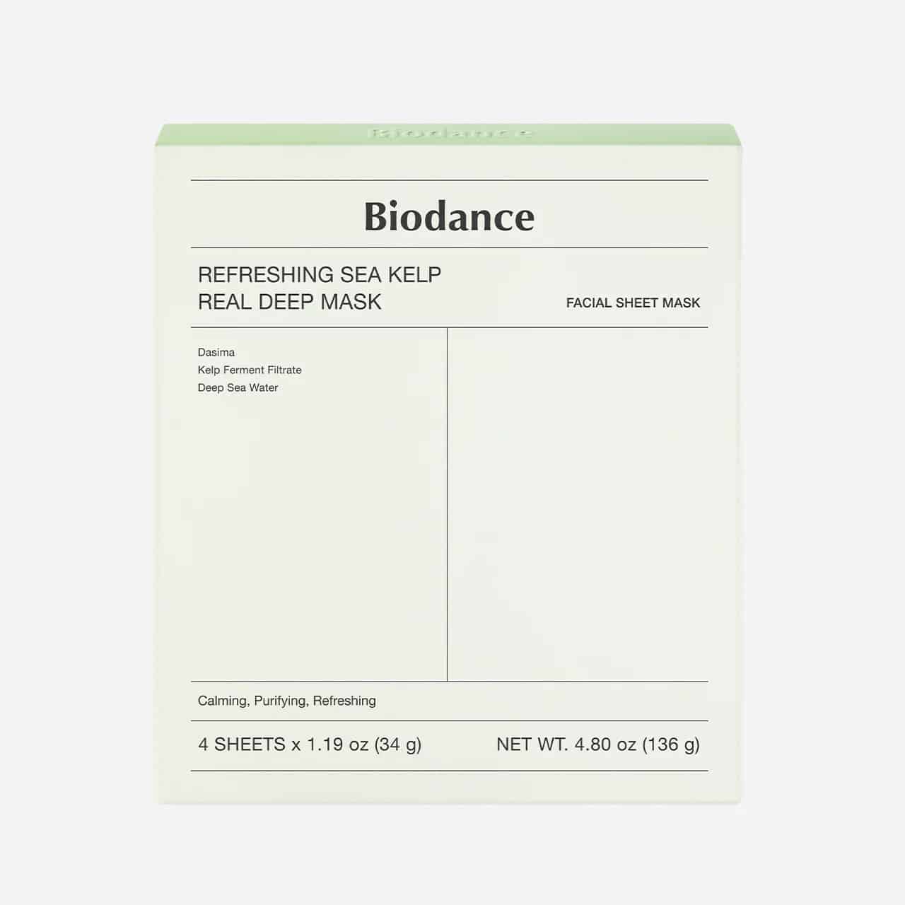 ماسک جلبک دریایی بایودنس 4 عددی تسکین دهنده و کنترل چربی پوست BIODANCE Refreshing Sea kelp Real Deep Mask