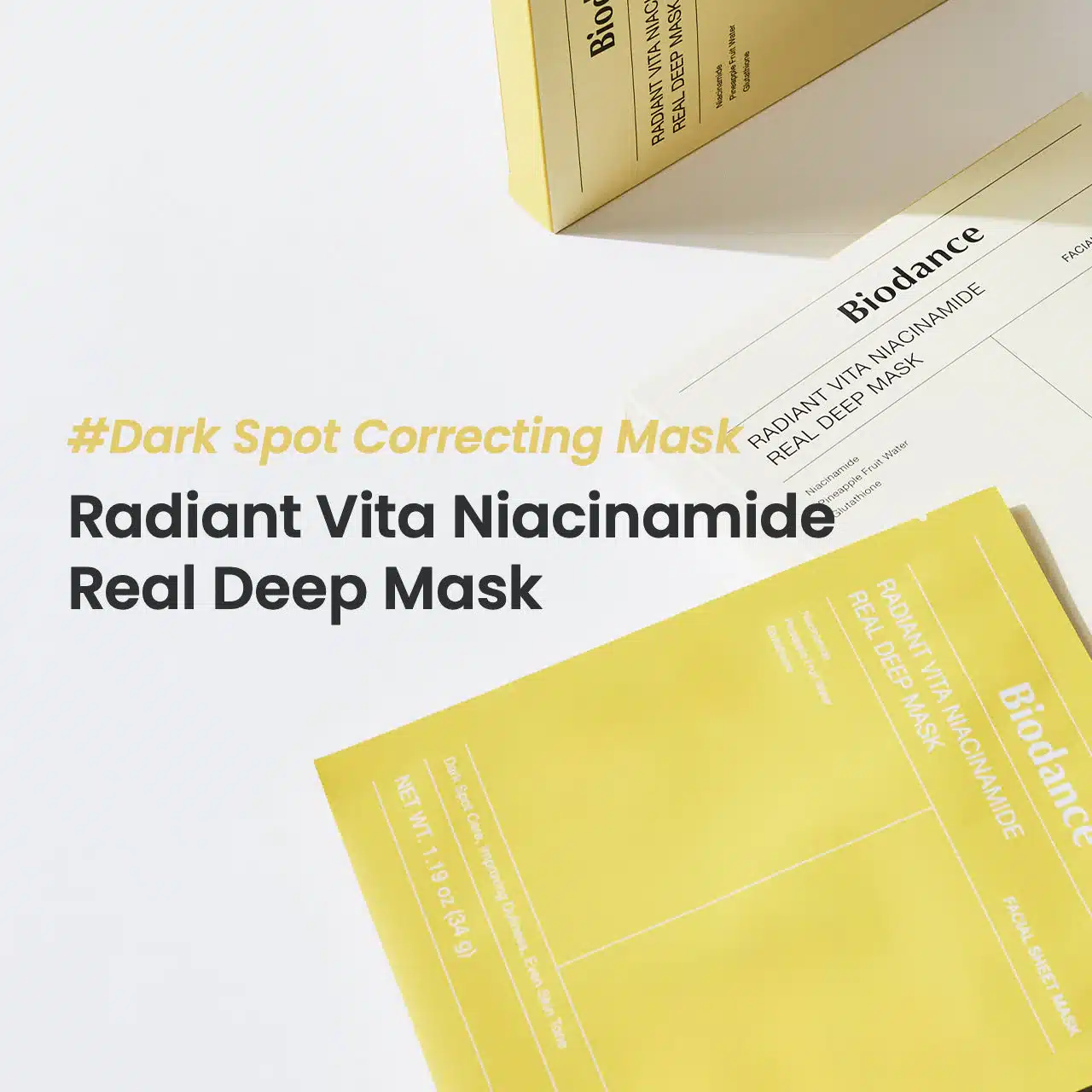 ماسک ورقه ای روشن‌کننده نیاسینامید بایودنس 4 عددی Biodance Radiant Vita Niacinamide Real Deep Mask