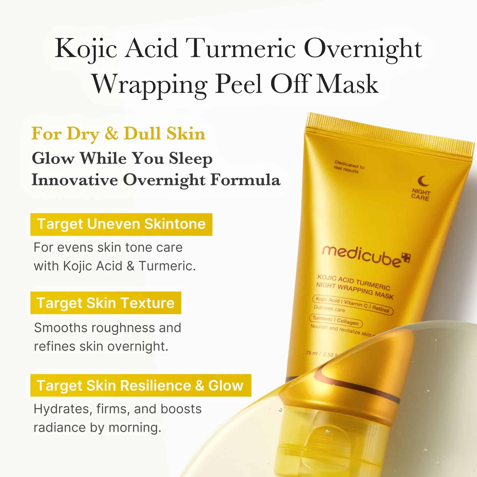 ماسک شب زردچوبه و کلاژن مدی کیوب MEDICUBE Kojic Acid Turmeric Night Wrapping Mask 75ml