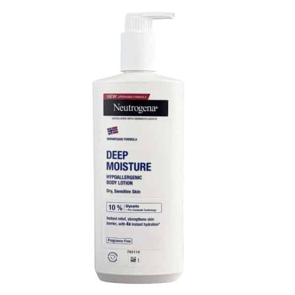 لوسیون بدن نوتروژینا مناسب پوست حساس و خشک Deep Moisture هیپوآلرژنیک (ضد آلرژی) 400 میل