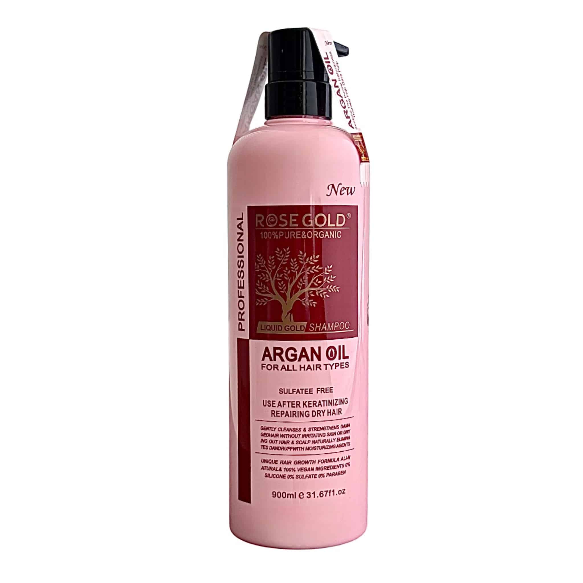 شامپو آرگان بدون سولفات رزگلد 900 میل ROSE GOLD Liquid Gold Shampoo Argan Oil Sulfatee Free