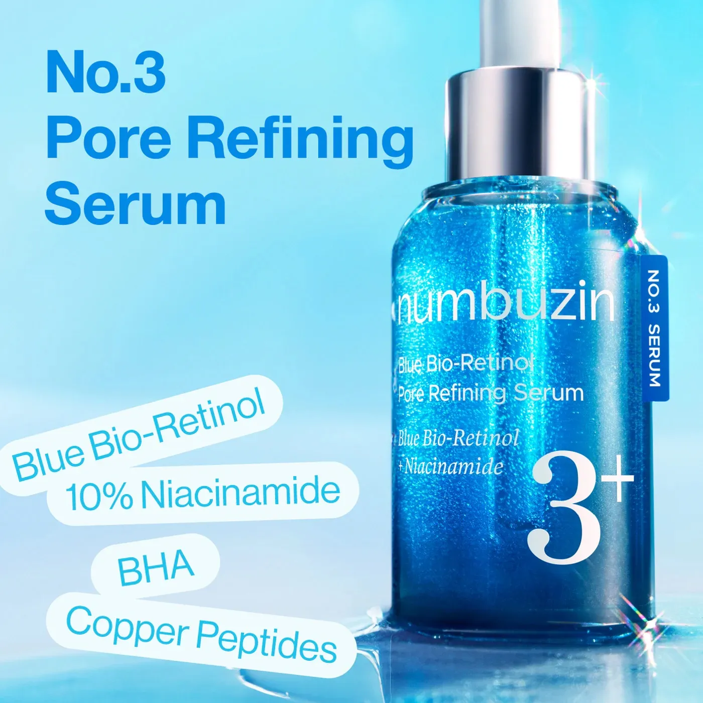 سرم کوچک کننده منافذ رتینول آبی شماره 3+ نامبوزین No.3 Blue Bio-Retinol Pore Refining Serum حجم 30 میل