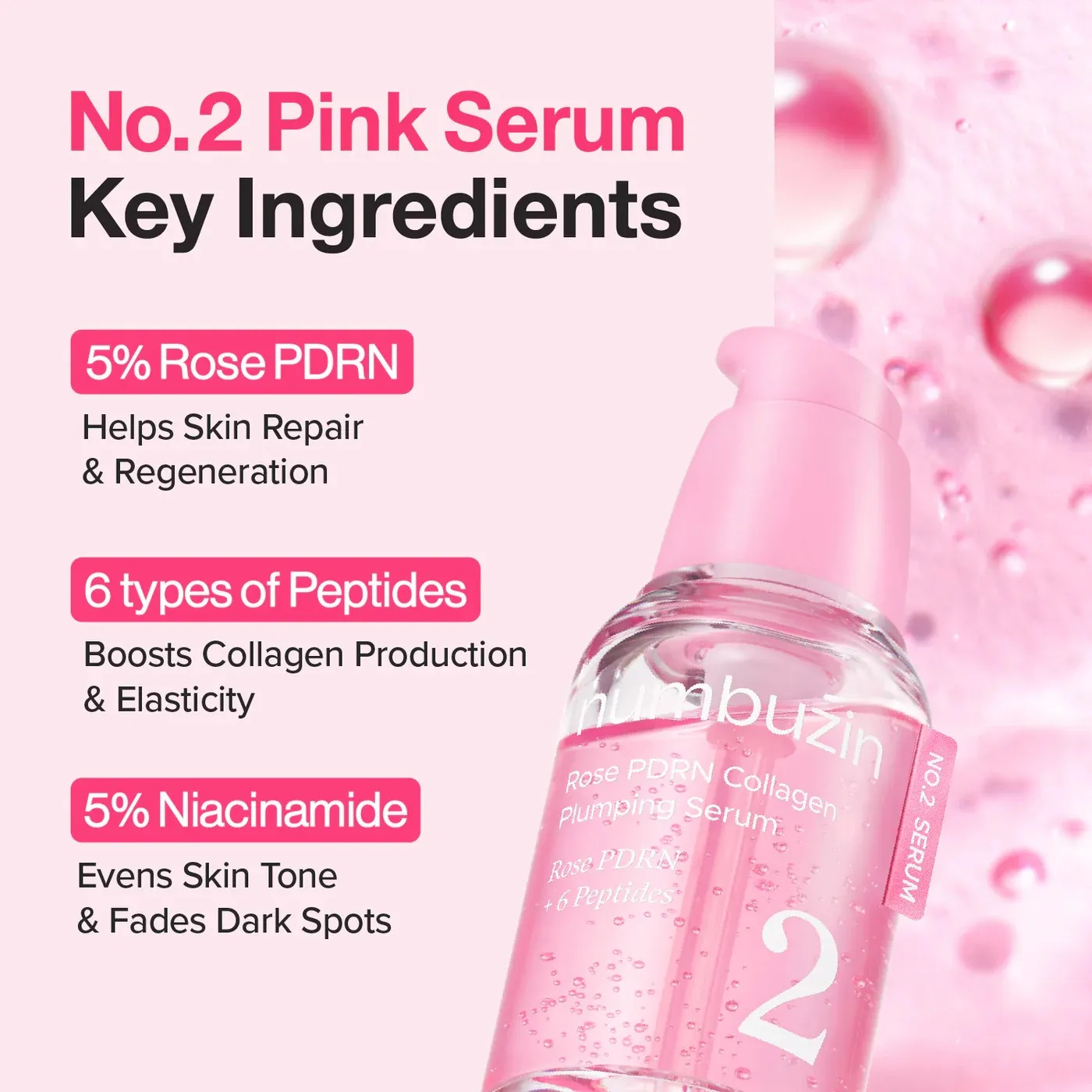 سرم حجم دهنده PDRN و کلاژن رز نامبوزین 30 میل – numbuzin – No.2 Rose PDRN Collagen Plumping Serum