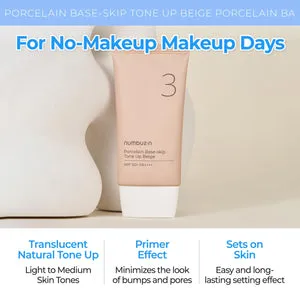 کرم ضد آفتاب تینتی چند‌ کاره نامبوزین No.3 با SPF 50 رنگ بژ Numbuzin No. 3 Porcelain Base-skip Tone Up Beige SPF50+ PA++++
