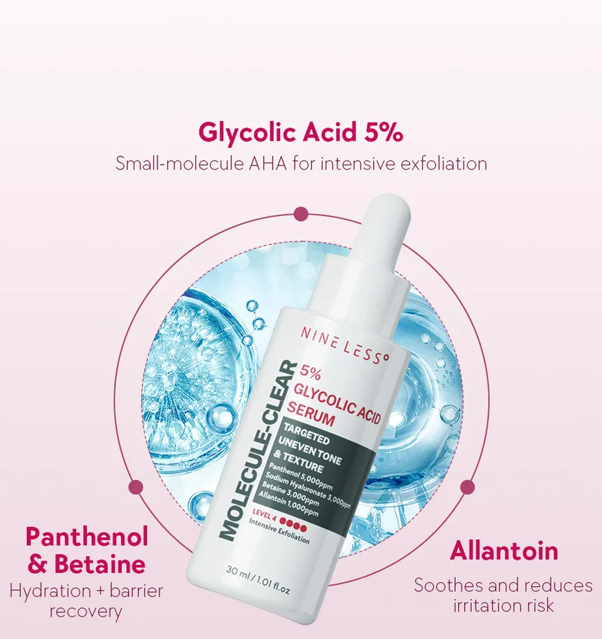 سرم ناینلس مولکول کلیر اسید گلیکولیک 5% _ NINELESS -MOLECULE-CLEAR (5% Glycolic Acid) Serum 30ml