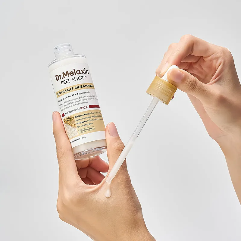 آمپول پیل‌ شات برنج دکتر ملاکسین لایه بردار فوری و روشن کننده 80 میل Dr melaxin Ampoule peel shot