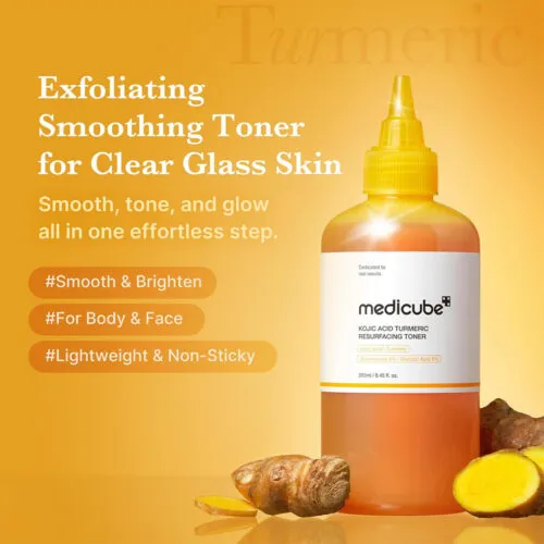 تونر ترمیم کننده و روشن کننده کوجیک اسید و زردچوبه مدی کیوب 250 میل Medicube Kojic Acid Turmeric Resurfacing Toner