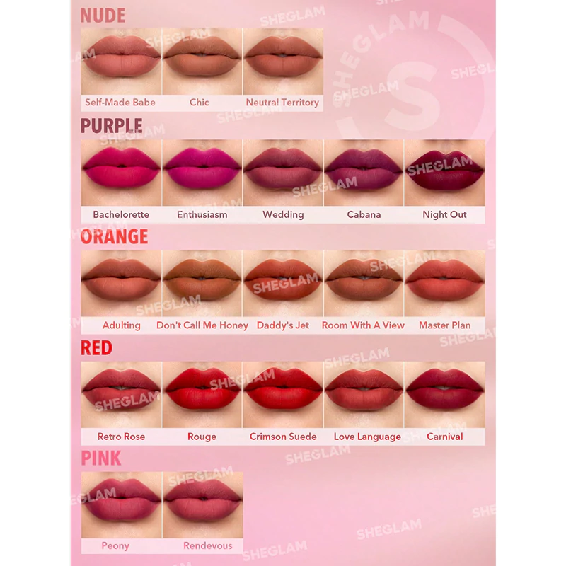 رژ لب مات شیگلم مدل MATTE ALLURE در رنگ بندی RETRO ROSE SHEGLAM MATTE ALLURE LIPSTICK RETRO ROSE