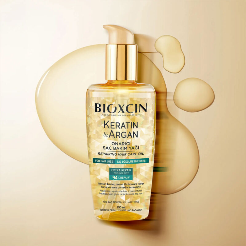 سرم مو آرگان بیوکسین احیا کننده قوی مو حجم 150ml اصل BIOXCIN KERATIN & ARGAN REPAIRING HAIR CARE OIL