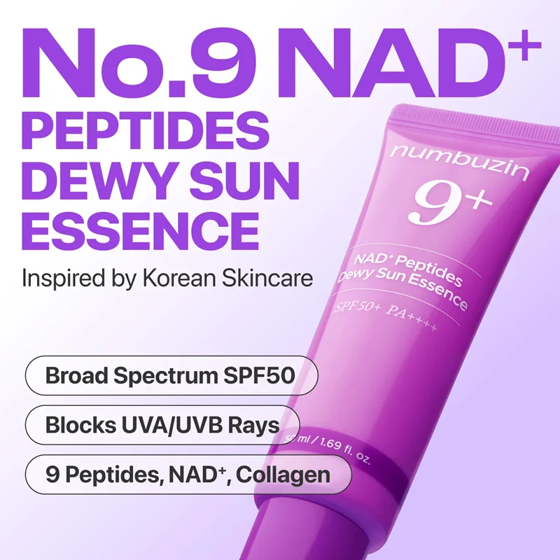 ضد آفتاب نامبوزین شماره 9 پپتاید اصل | ضدچروک و جوانساز پوست حجم 50 میل No.9 NAD+ Peptides Dewy Sun Essence