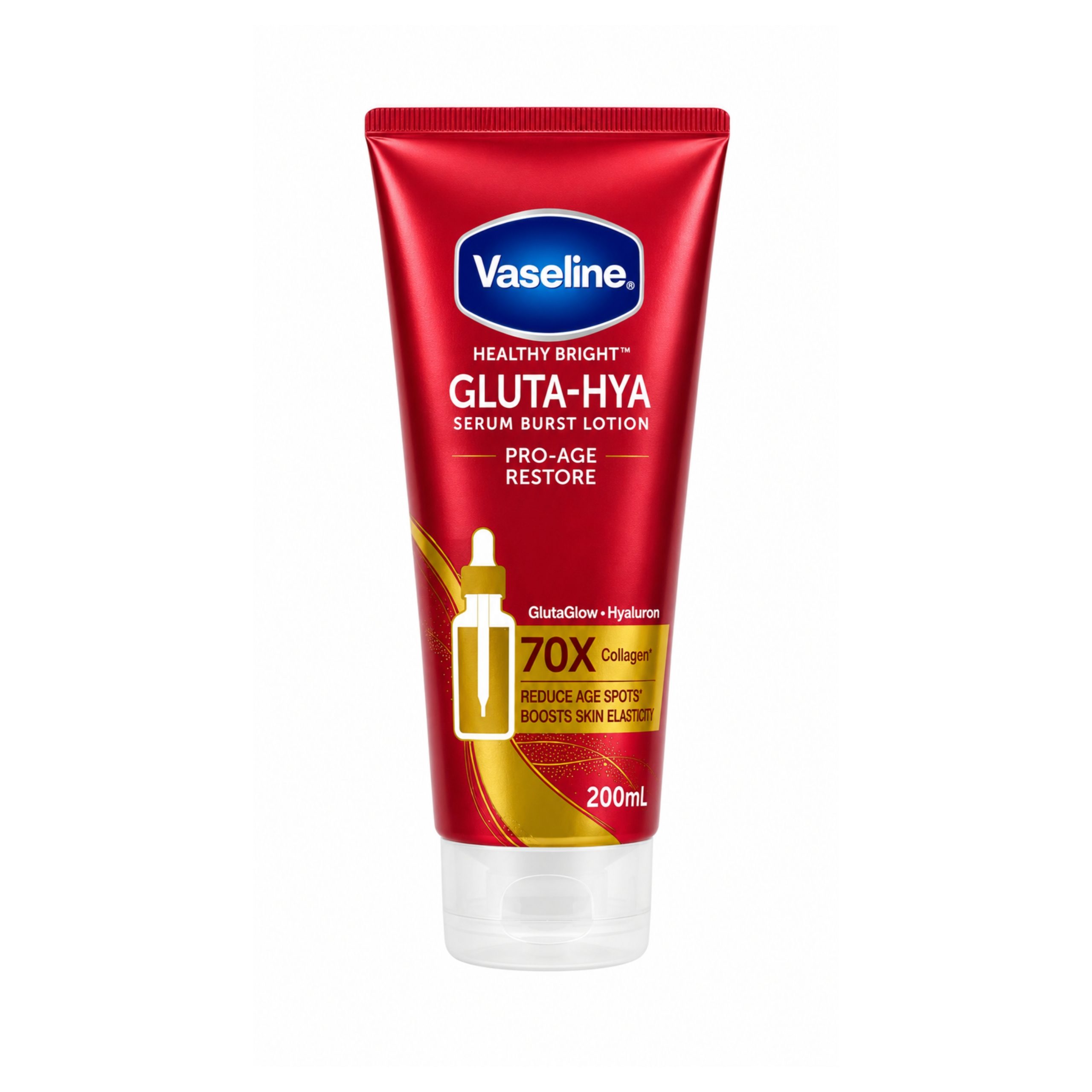 لوسیون بدن تیوپی وازلین روشن کننده حجم 200 میل Gluta‑Hya مدل Pro‑Age Restore