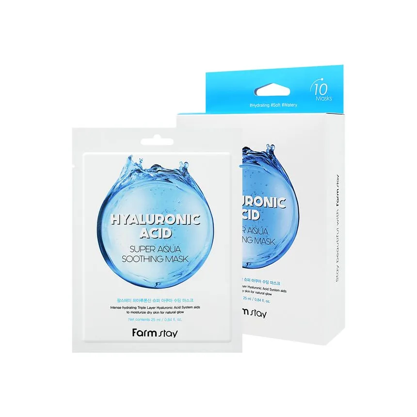 ماسک هیالورونیک اسید فارم استی – آبرسان قوی و مرطوب کننده (شامل 10 ورق) FARMSTAY Hialoronic acid Super Aqua Skase