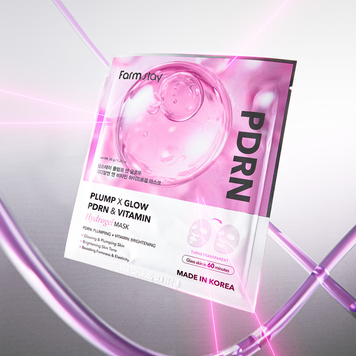 ماسک ورقه ای(جدا شده از پک) هیدروژلی فارم استی حاوی پی در آر ان و ویتامین Farmstay – Plump x Glow PDRN and Vitamin Hydrogel Mask, 5 sheets