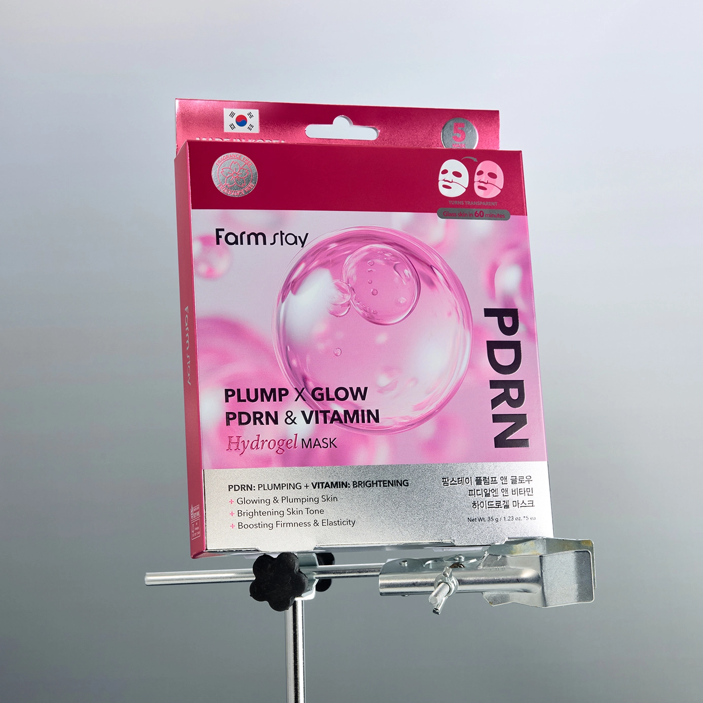 ماسک ورقه ای(جدا شده از پک) هیدروژلی فارم استی حاوی پی در آر ان و ویتامین Farmstay – Plump x Glow PDRN and Vitamin Hydrogel Mask, 5 sheets