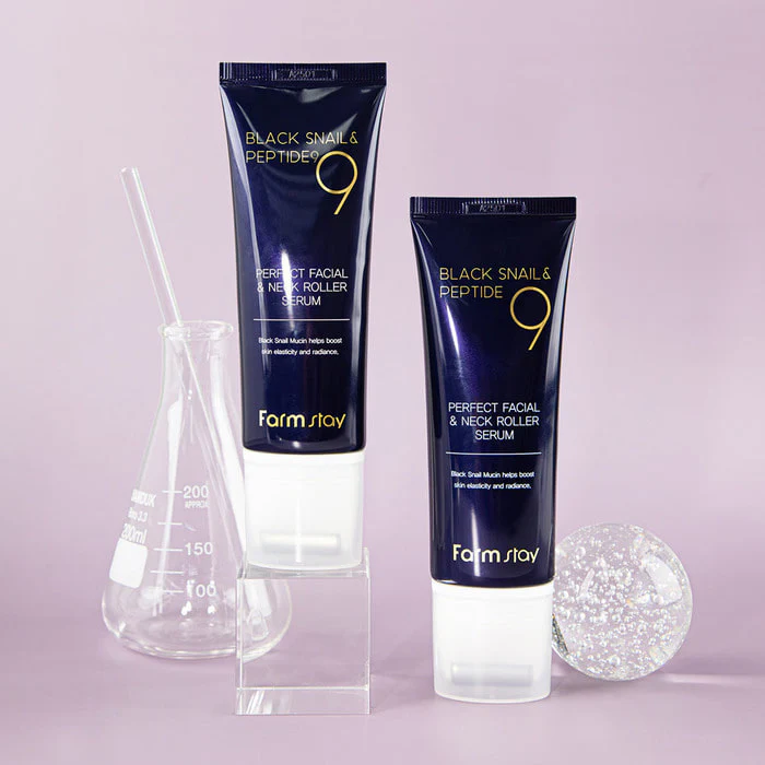 سرم غلتکی صورت و گردن فارم‌ استی حلزون سیاه و پپتید ۹، Farmstay Black Snail & Peptide 9 Perfect Facial & Neck Roller Serum 100ml