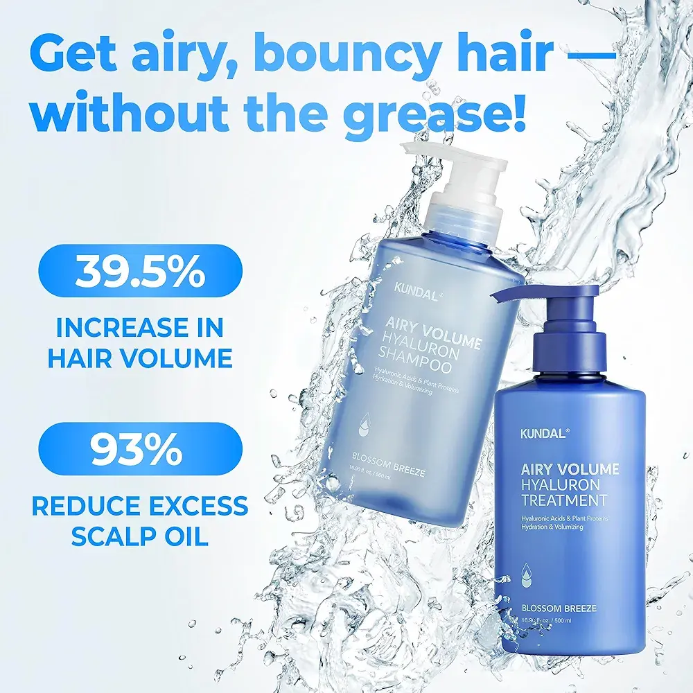 ست شامپو و ماسک مو کوندال آبرسان و حجم دهنده 300 میل KUNDAL Airy Volume Hyaluron Shampoo and Conditioner Set