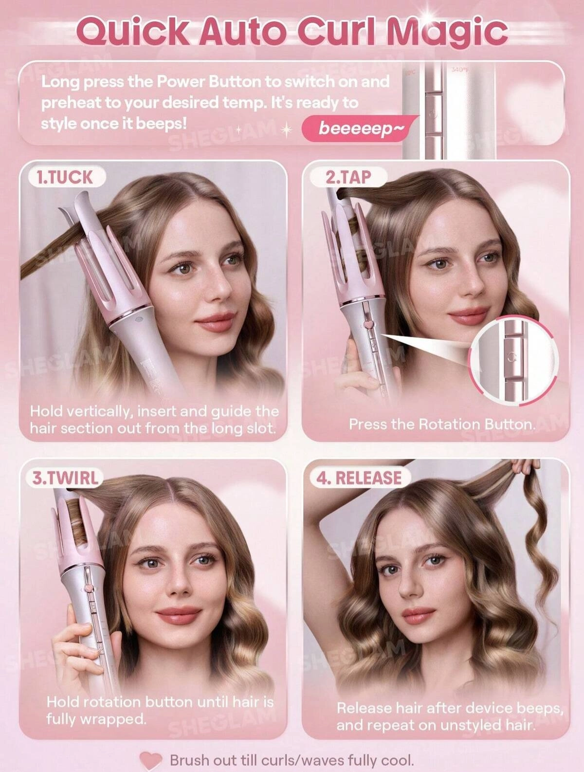دستگاه فر کننده مو شیگلم مدل SHEGLAM Cupid’s Charm One-Touch Instant Curler 19mm